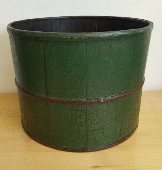 Vintage Primitive Green Painted Wood Wooden Bucket Pail Aafa Old Farmhouse Decor