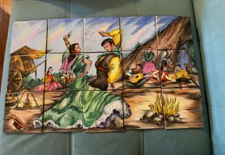 15 Vintage Nao Spanish Hand Painted Tiles 4 1/4” Square 21 1/4” X 12 3/4” Mural