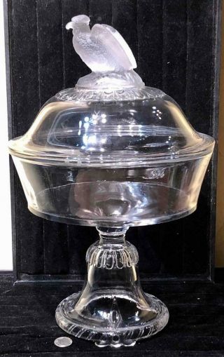 Large Antique Pressed Glass,  " Frosted Eagle " Covered Compote,  Crystal Glass Co.