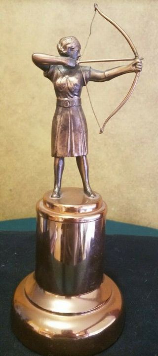 Vintage C 1940 Art Deco Copper Archery Trophy