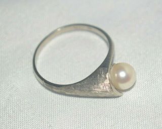 Mcm Vintage 10k White Gold Mid - Century Modern Pearl Solitaire Ladies Ring Sz 6