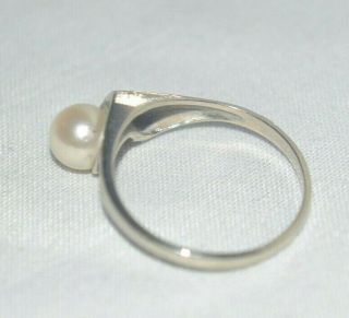 MCM Vintage 10K White Gold Mid - Century Modern Pearl Solitaire Ladies Ring Sz 6 3