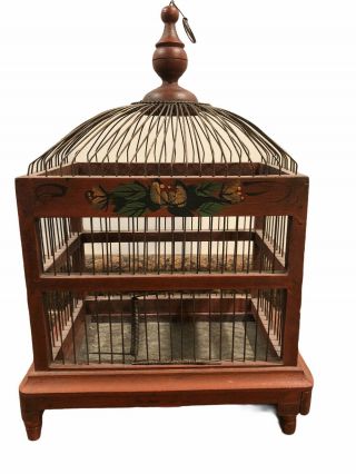 Vintage Victorian Bird Cage Wood Wire Bohemian Hand Painted Display Functional