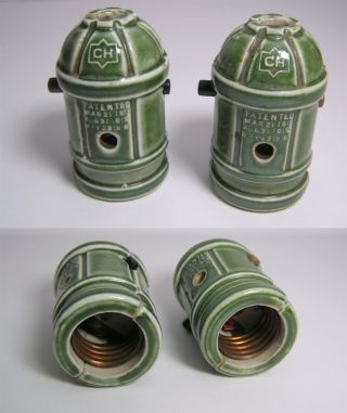 Two (2) Antique C - H Cutler Hammer Green Porcelain Lamp Switch 1911 Patent