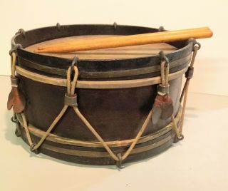 Antique Military Snare Drum - Wood,  Brass,  Leather Ties 1890 - 1910??
