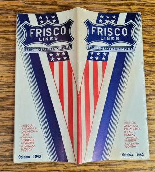 Vintage 1943 Frisco Lines St Louis - San Francisco Timetable Brochure Railroad