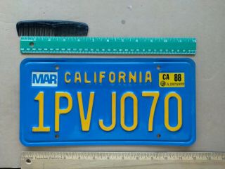 License Plate,  Blue California,  1970,  1988 Sticker,  Passenger,  1 Pvj 070