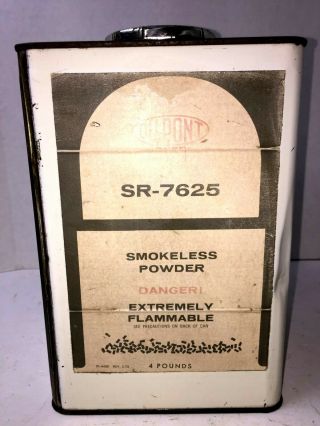 Vintage Dupont Sr - 7625 Smokeless Powder Tin 4lbs Hunting Reloading Display
