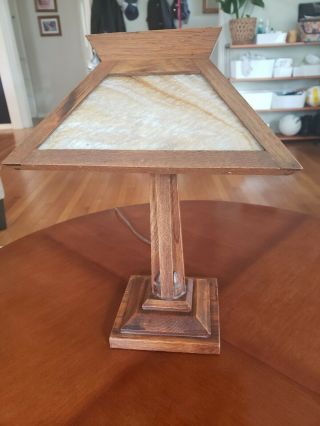 Antique Arts And Crafts Mission Oak Table Lamp