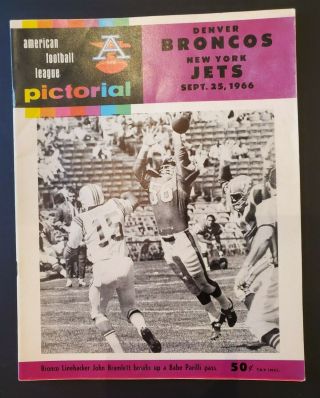 York Jets 1966 Afl Program Jets Vs Broncos Sept 25,  1966 Joe Namath