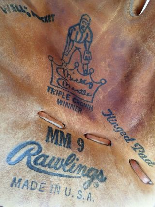 Mickey Mantle Rawlings Baseball Glove Rht Mm9 Triple Crown Pro Design Vintage