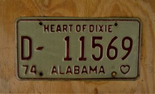 1974 Alabama Dealer License Plate D - 11569