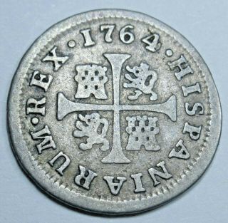 1764 Spanish Silver 1/2 Reales Antique 1700 