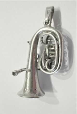 Vintage Sterling Silver Trumpet Or Cornet Pendant London 1977 Musical Instrument
