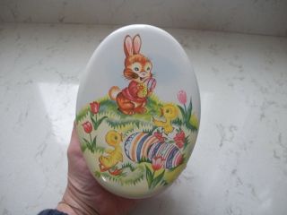 Vintage Easter Egg Tin Metal Candy Container Bunny Chick Daher England