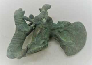 Ancient Luristan Bronze Axe Head With Beast And Bird Terminal Circa 1000 Bce