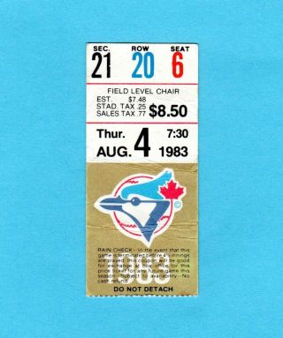 1983 Dave Winfield Seagull York Yankees Vs Toronto Blue Jays Ticket Stub