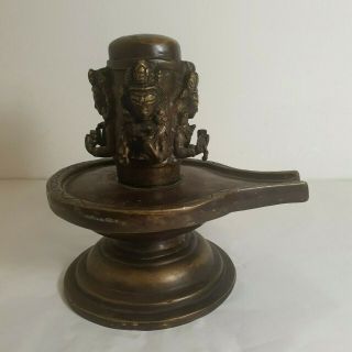 Antique / Vintage Indian Bronze 4 Faced Shiva Linga / Lingam Hindu Sculpture