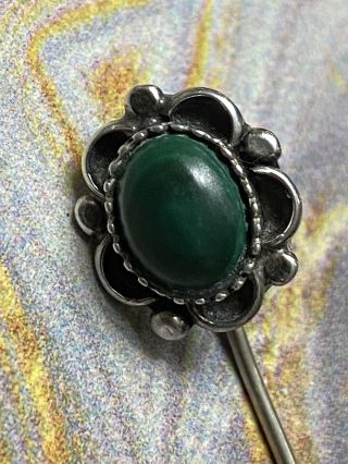 Vintage Sterling Silver Green Turquoise Stick Pin,  Marked Sterling