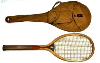 Antique Iver Johnson Boston Wood Tennis Racket W/ Bag
