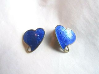 Vintage Ivar Holth Norway Sterling Silver Blue Guilloche Enamel Earrings