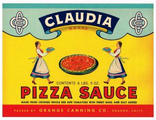 Can Crate Label Vintage Claudia Orange County Pizza 1930 Advertising California