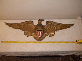 Vtg Brass Colored Cast Metal Eagle Red White Blue Shield 25 " Wingspan Wall Mount