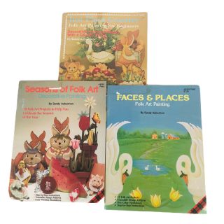 3 Folk Art Decorative Painting Books By Sandy Aubuchon Tole Patterns Vintage