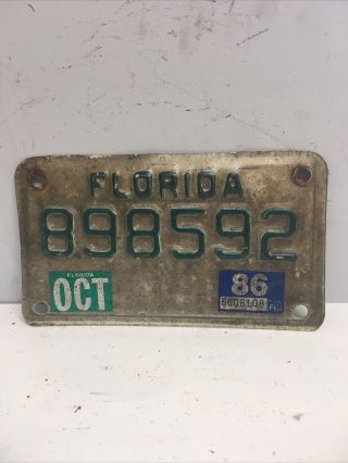 Vintage Florida Motorcycle License Plate 1986 898592