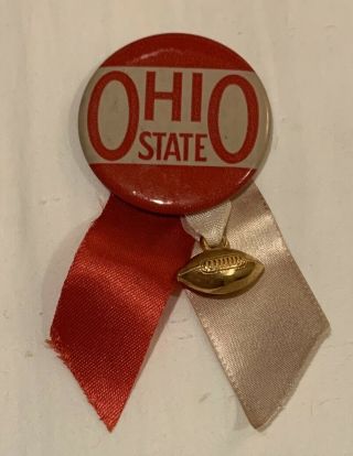 Vintage Ohio State University Pin Back With Ribbon & Football Charm 1950s