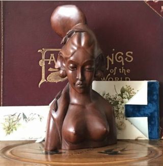 Vintage Indonesian Balinese Carved Wood Female Head /bust Ornament/sculpture