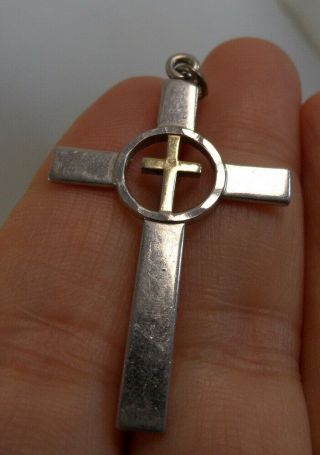Vintage Sterling Silver Double Cross Pendant Religious God Worship 1.  75 " L 3.  2g