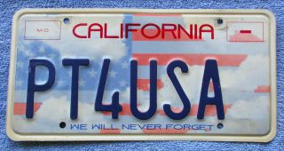 California " We Will Never Forget " Graphic Personalized License Plate