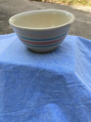 Vintage Mccoy Pink & Blue Stripe Small Mixing Bowl - 6 "