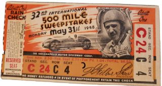 1948 Indianapolis International 500 Mile Sweepstakes Ticket Stub