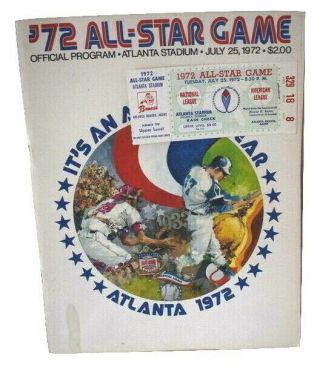 1972 Mlb All Star Game Program Atlanta Stadium W/ Ticket Stub Clemente Aaron