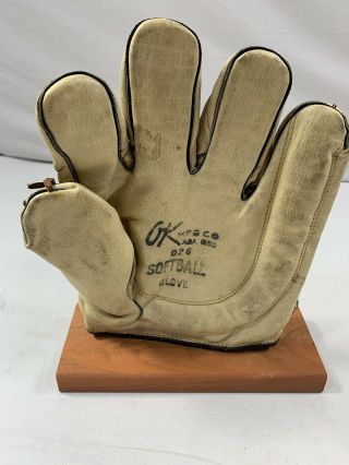 Ok Mfg Co Softball Cresent 5 Finger Baseball Glove Mitt,  White Leather