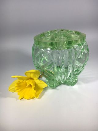 Vintage Sowerby Glass Art Deco Green Flower Bowl /frog