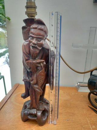 Vintage Wooden Hand Carved Chinese Oriental Figure Lamp