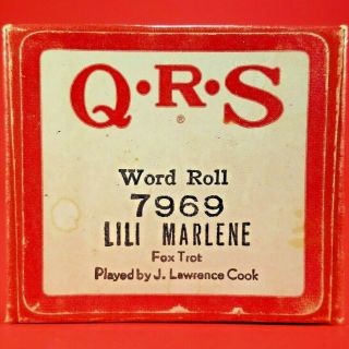 Vintage Qrs Word Roll 7969 Piano Roll " Lili Marlene " Played By J Lawrence Cook