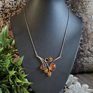Vintage Sterling Silver Necklace With Baltic Amber Pendant