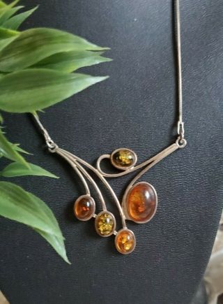 Vintage Sterling Silver Necklace with Baltic Amber Pendant 2