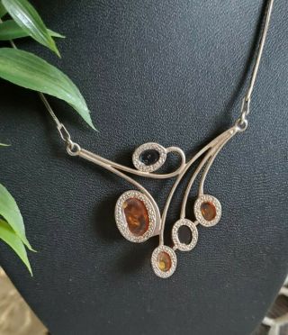Vintage Sterling Silver Necklace with Baltic Amber Pendant 3