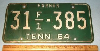 Scarce 1964 Tn Farmer License Plate 31 F/1 - 385 Tennessee Tenn