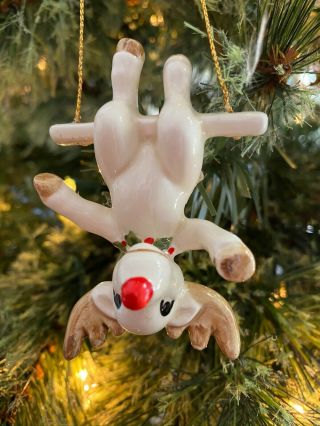 Fitz & Floyd Vintage 1978 Christmas Ornament Reindeer On Swing Handpainted Japan