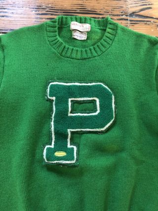 Vintage Authentic 1940 1950s Varsity Award Letter Sweater Football Green Wool Il