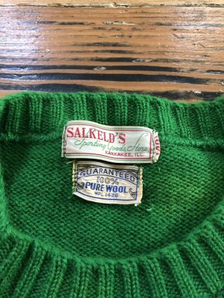 VINTAGE AUTHENTIC 1940 1950s VARSITY AWARD LETTER SWEATER FOOTBALL Green Wool IL 3