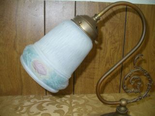 Vintage Antique Victorian Art Deco Solid Brass Table Lamp Frosted Colored Shade