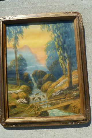 Vintage R Atkinson Fox Print Signed " By A Waterfall " - Bridge,  Colorful