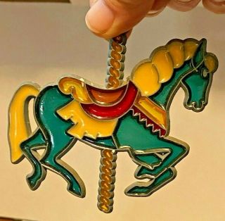 Vintage Stained Glass Suncatcher Sun Catcher Carousel Horse Ornament Decor